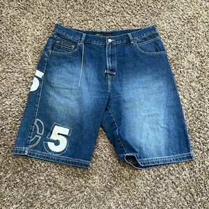 vintage Fubu Collection Jean Shorts Mens 38 Baggy Embroidery "05" y2k 2000s jort